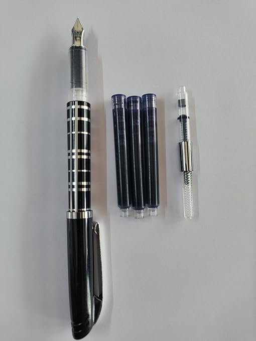 Cello Royal Fountain Pen - with 3 Jumbo Cartridges - Free Ink Coverter - Stylish Matal Clip - Blue Ink - (Pack of 1) Image 3